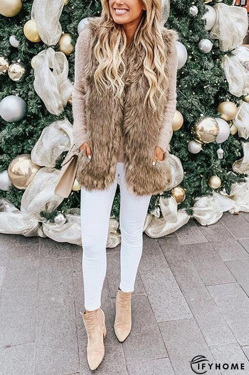 Pockets Sleeveless Faux Fur Vest | IFYHOME