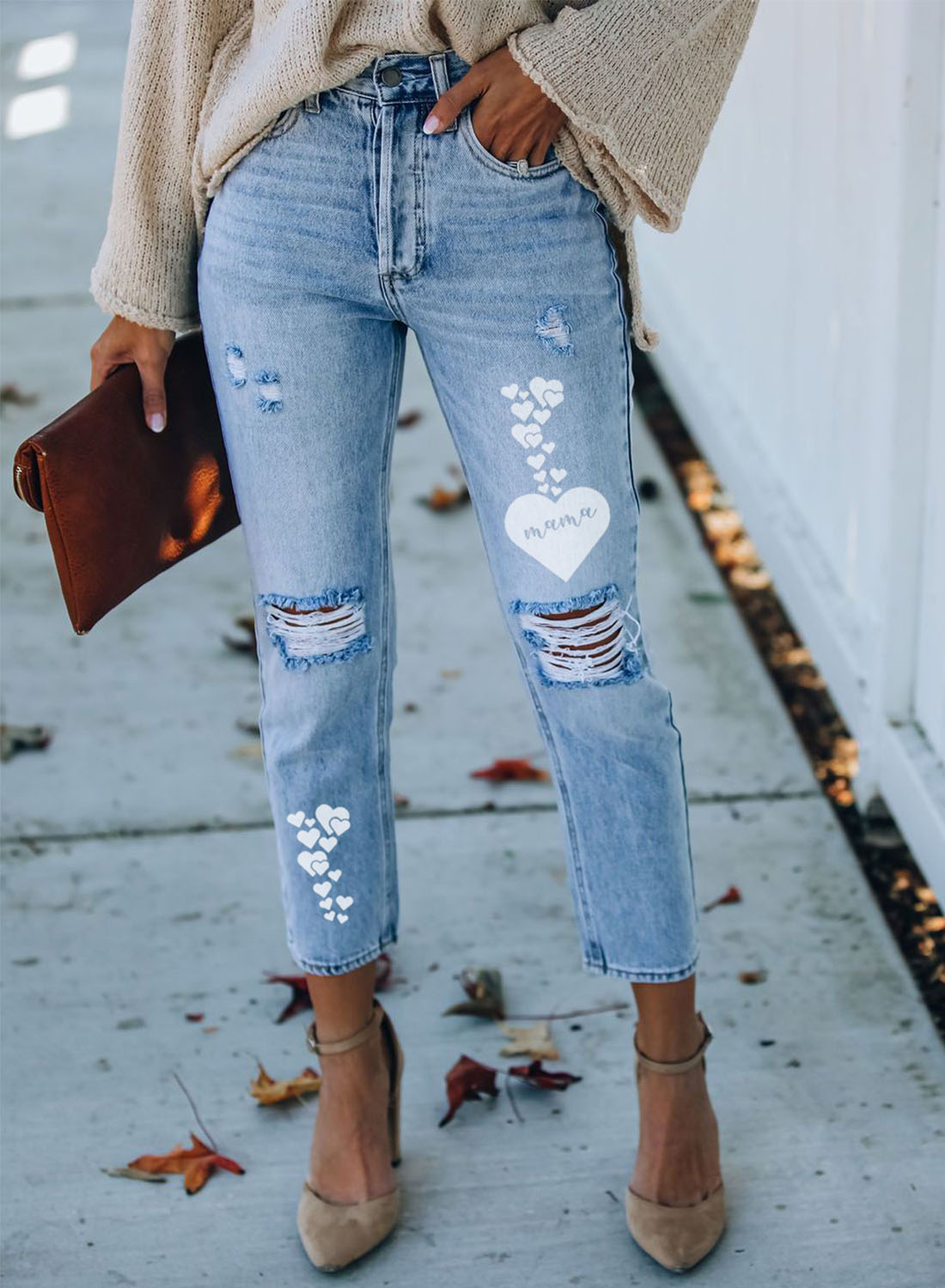 heart printed jeans