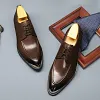 Genuine Leather Oxford Shoes Wedding Business Laces Leather Brogues Shoes -Dress Shoes