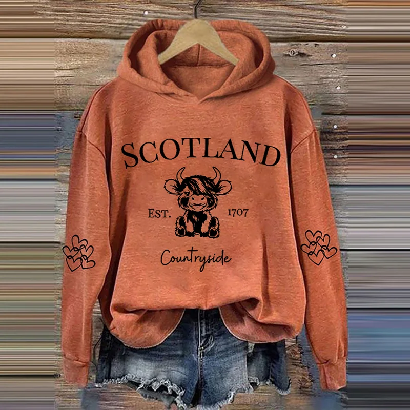 Women's Scotland Countryside Scotland Highland Cow Casual Hoodie