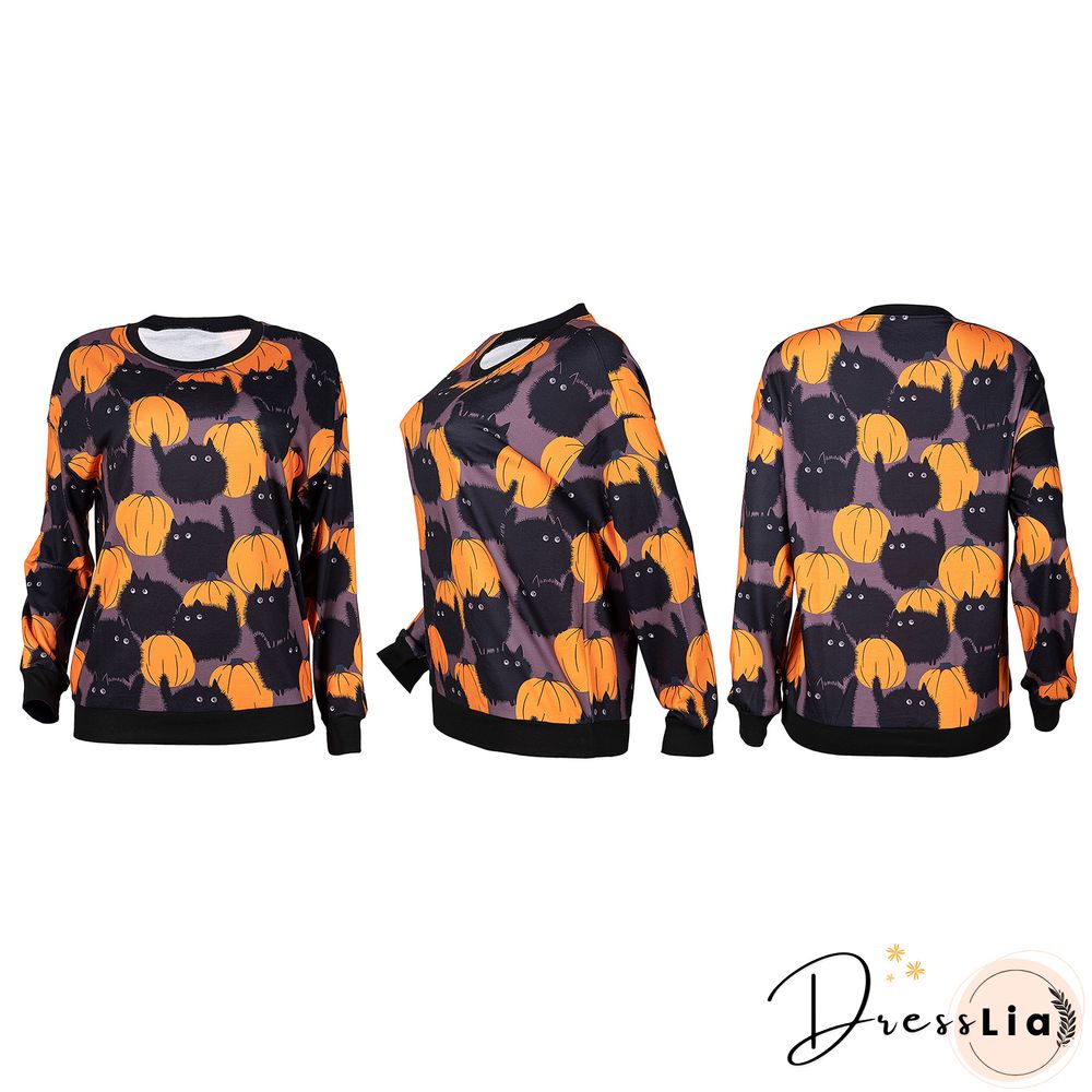 Winter Printed Round Neck Long Sleeve Outwear Pullover