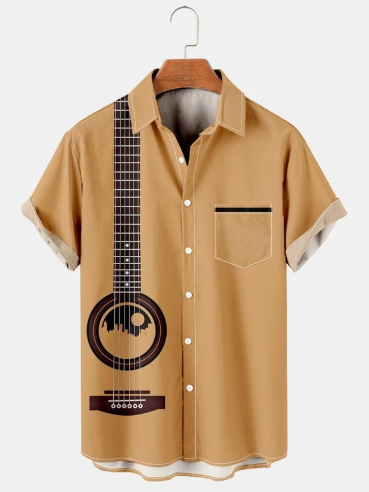 Music Guitar Graphic Men's Casual Short Sleeve Shirt