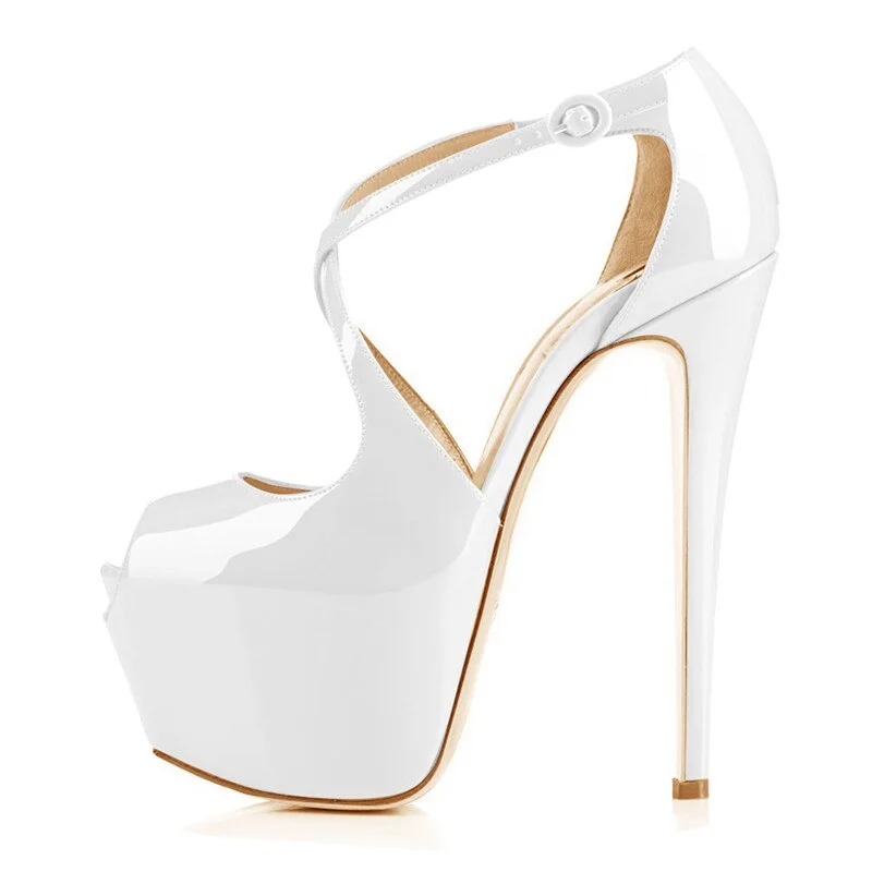 Onlymaker Women's Peep Toe Cross Strap platform Heels 16cm High Heel Sexy open Toe Sandals wedding Stilettos Spike Shoes Plus s