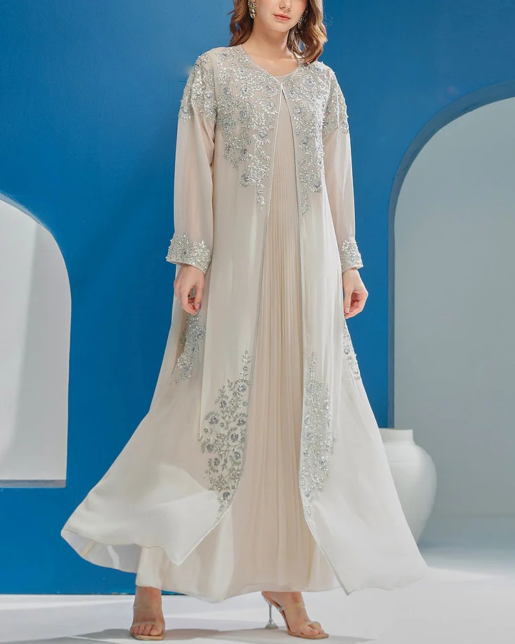 Consists Of Silver Luxe Embroidered Cape Kaftan
