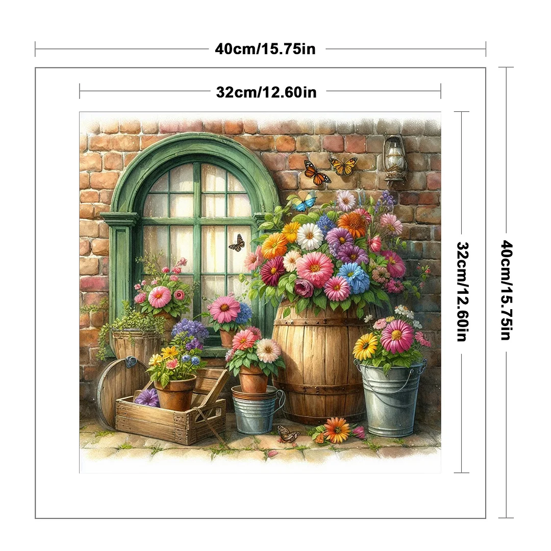 Flowers By The Window Full 11CT DIY Stamped Cross Stitch Kits 40x40cm for Adults