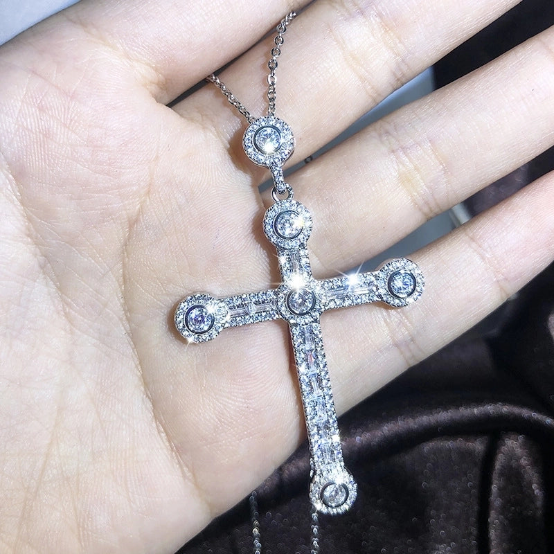 Copper Cable Chain Plating Cross Zircon Necklace