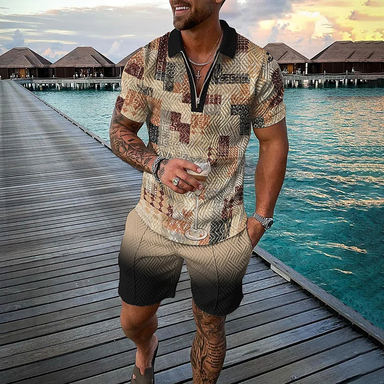 Casual Gradient Print Shirt And Shorts Co-Ord