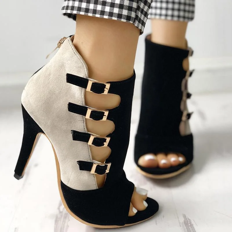 Hollow Out Buckled High Heels