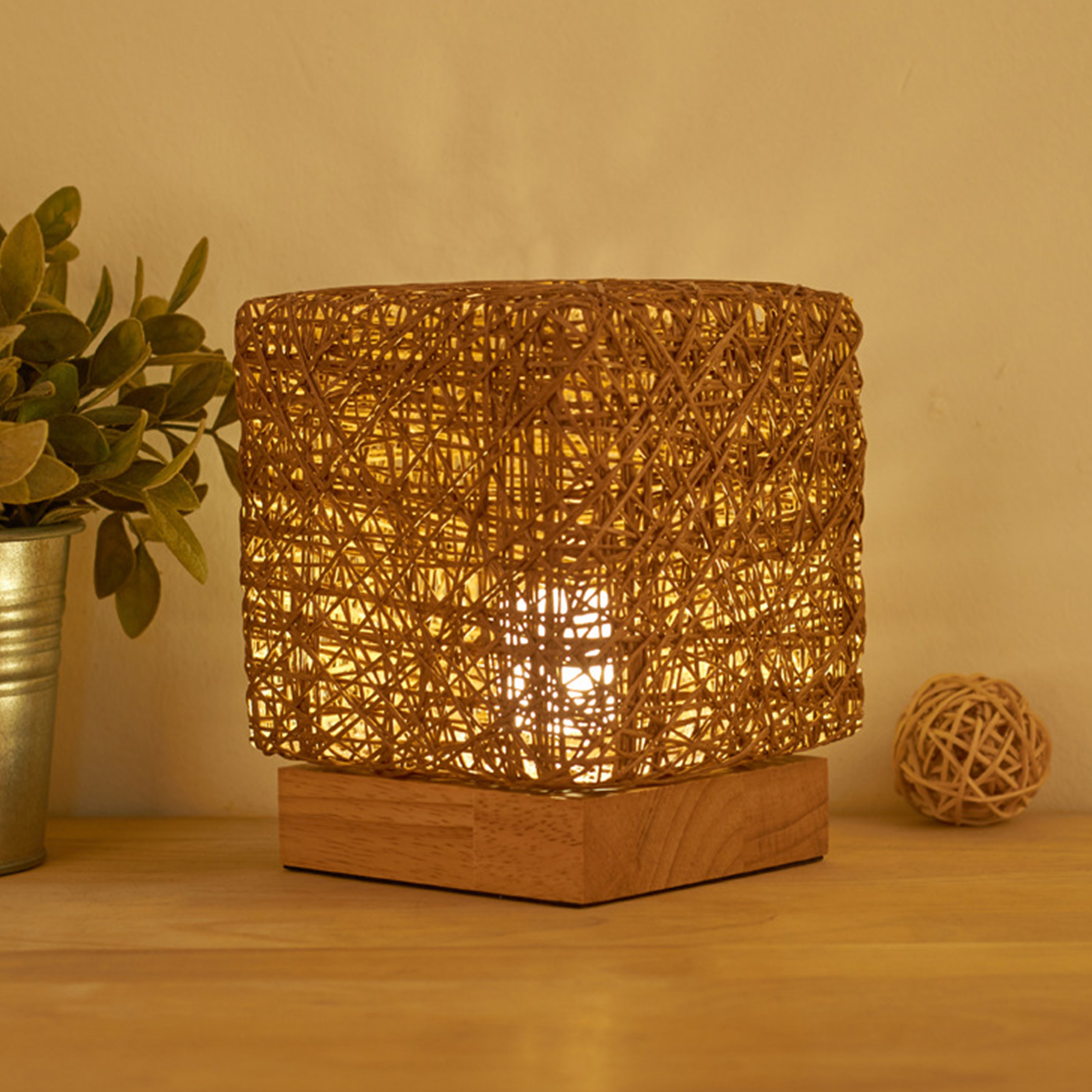 

USB Nordic Rattan Square LED-Night Light, Coffee, 501 Original