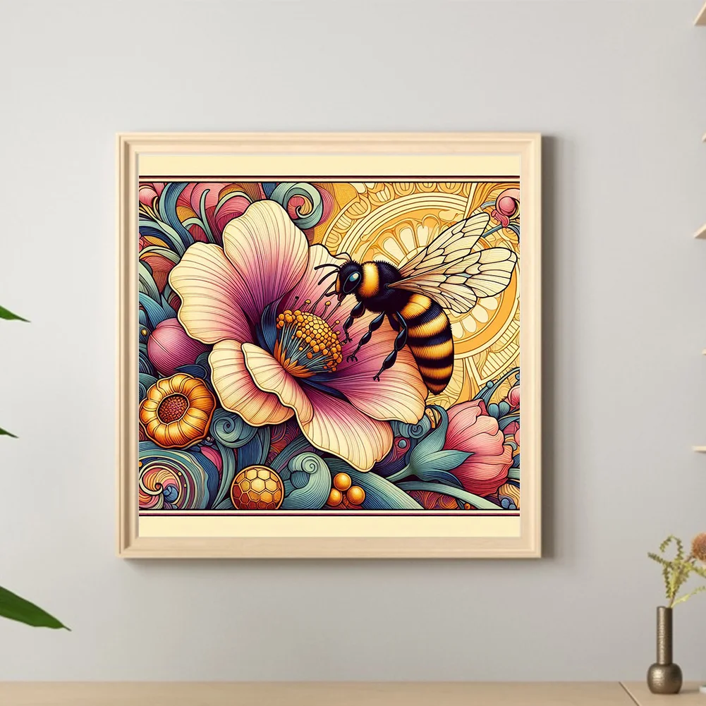 Diamond Painting - Full Round Drill - Flowers Honey Bees(Canvas|30*30cm)