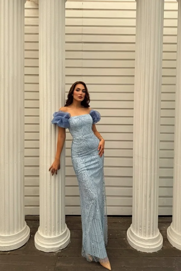 Miabel Glamorous Sequins Off the Shoulder Beaded Strapless Prom Dress     