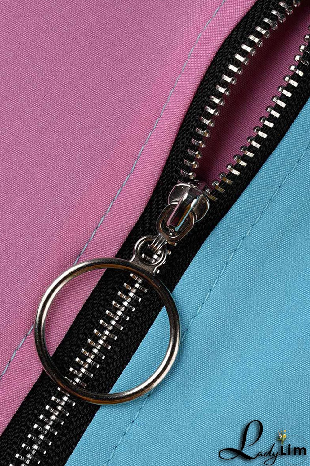 Light Blue Casual Solid Patchwork Zipper Collar Straight Plus Size Dresses