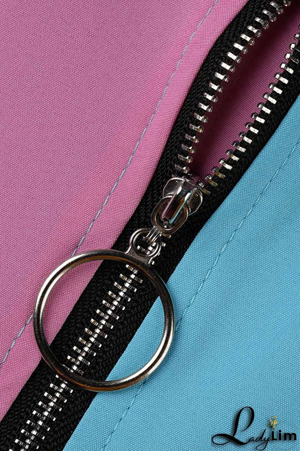 Light Blue Casual Solid Patchwork Zipper Collar Straight Plus Size Dresses