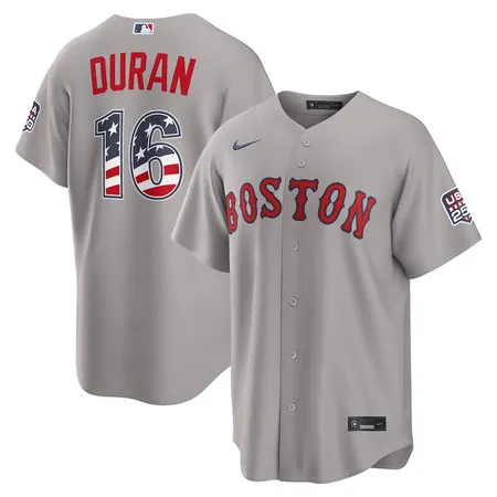 Youth Boston Red Sox #16 Jarren Duran Nike Gray USA 250 Fourth of July Road Stadium Jersey