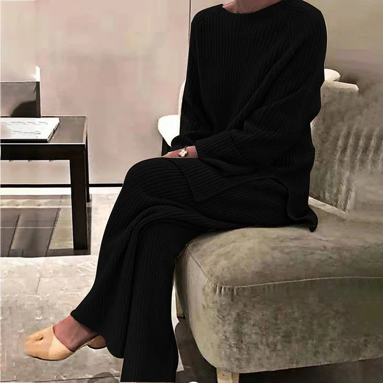 VChics Solid Color Loose Casual Sweater Two-piece Set