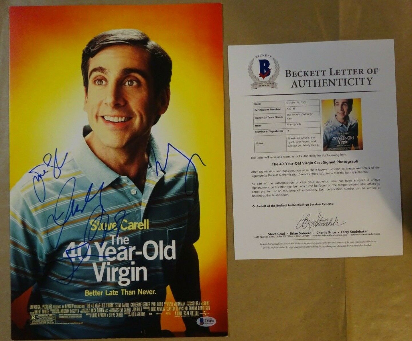 Signed 40 YEAR OLD VIRGIN Autographed By 4 11x17 Photo Poster painting LYNCH ROGEN BECKETT COA