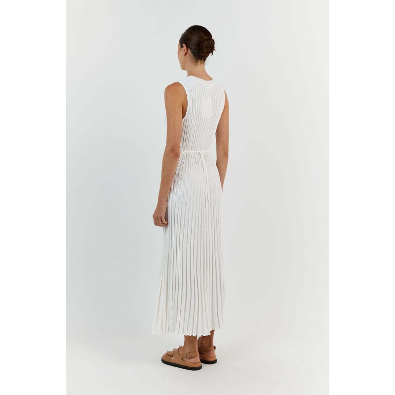 Ootddress Knitwear White Casual Long Dress For Women Sleeveless High Waist Slim Strapless Loose Dress Solid Basic Ladies Maxi Dress