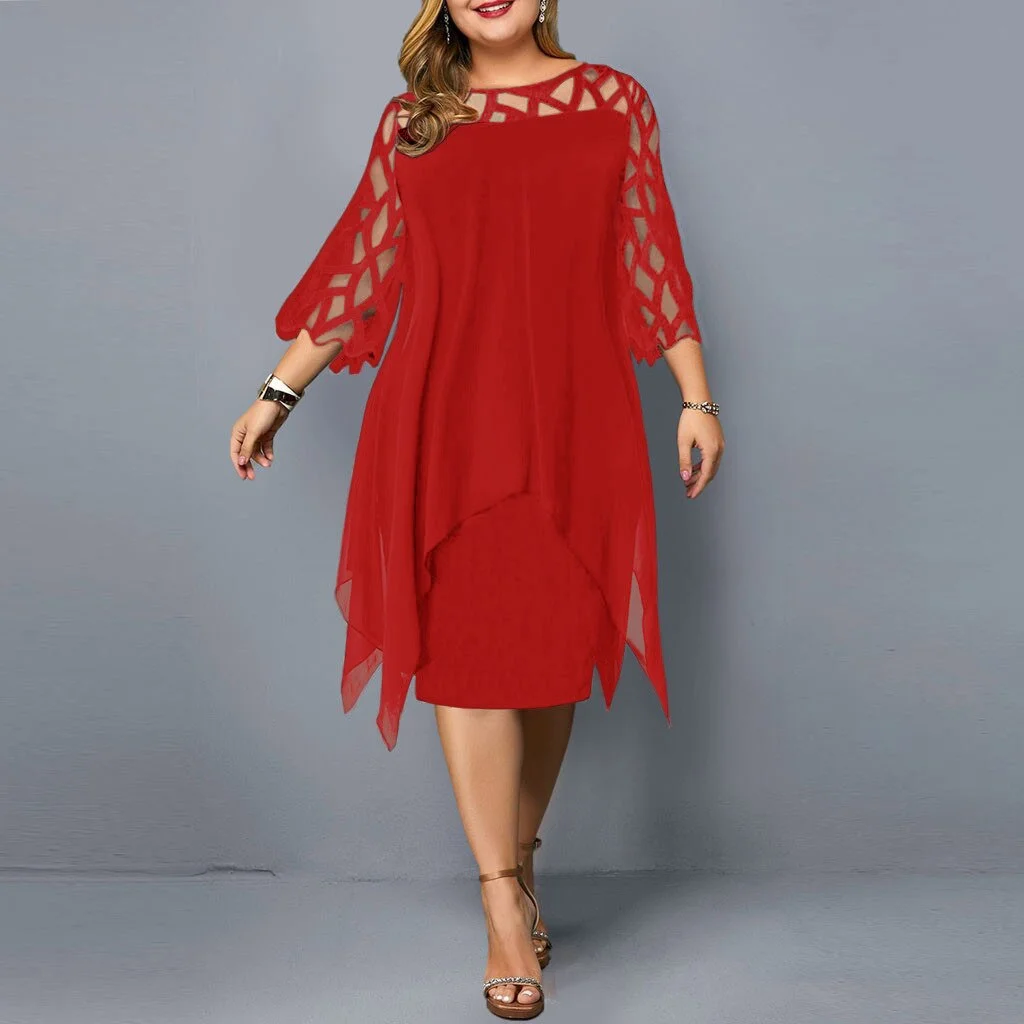 Plus Size  5XL 6XL Lace 2021 woman dress Mesh Sexy Elegant Midi Party Dresses Red Black Green Purple Loose Hellow Women Clothing