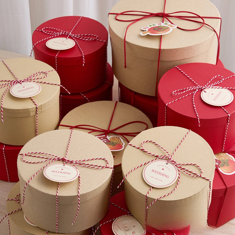 Kraft Paper Round Box DIY Baking Gift Box Cake Pastry Biscuit Packaging Box Accompanying Gift Box