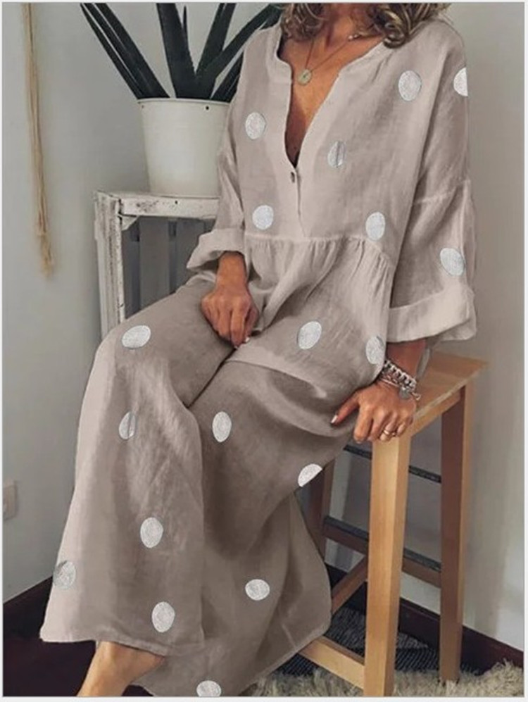 Older Women's Plus Size Cotton Maxi Print Boho Dress