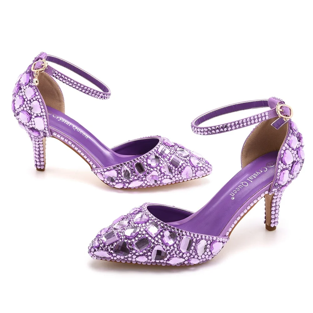 Breakj Breakj Cm Large-Size Sandals Fine Heel Head Water Drill High Heel Sandals Gold Water Drill High Heels Wedding Shoes