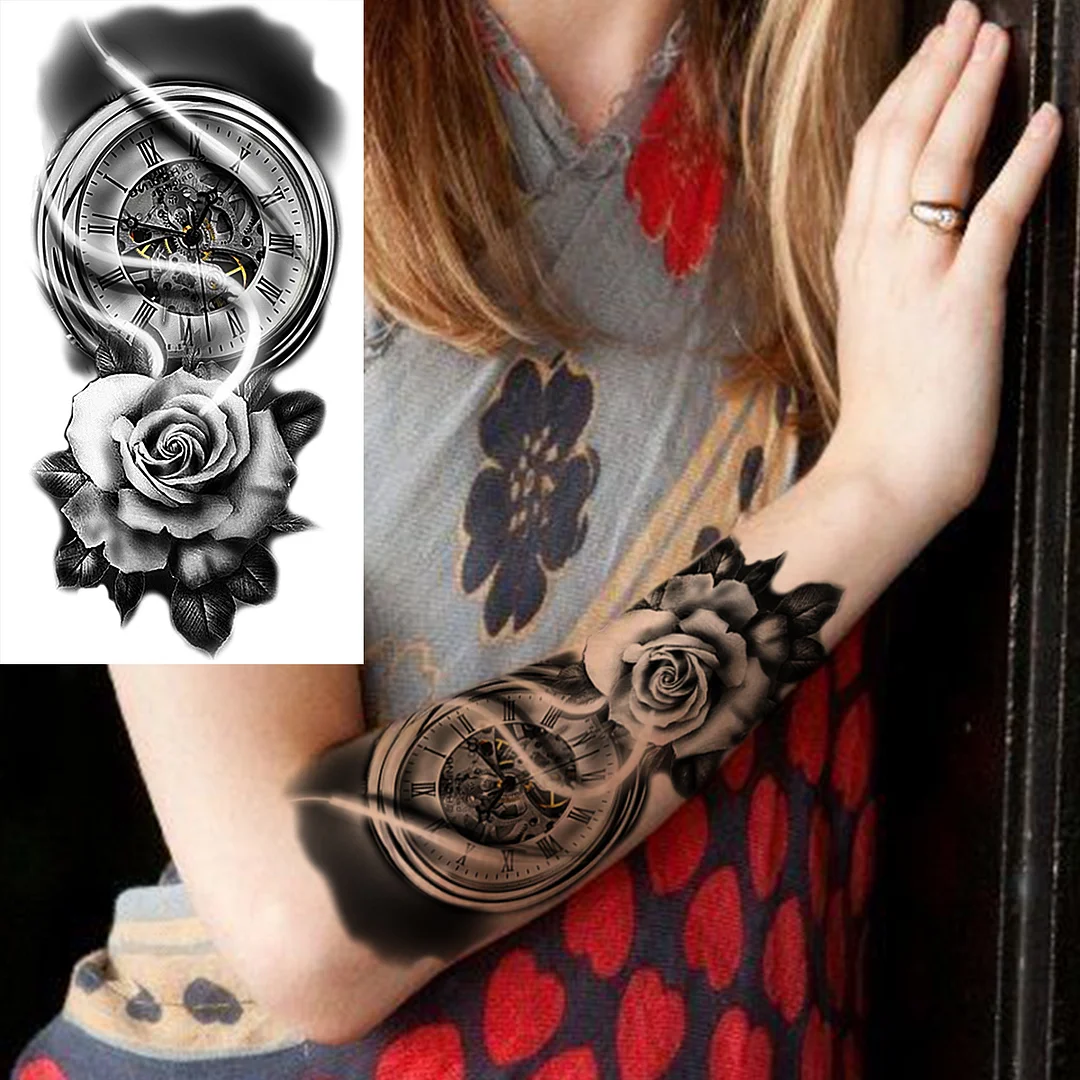 Sdrawing Realistic Black Devil Temporary Tattoos For Men Adult Tiger Pirate Skeleton Vampire Fake Tattoo Forearm Scary Tatoo Joker