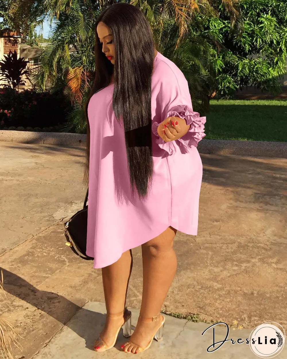 Ruffle Short Sleeve Loose Plus Size Dresses