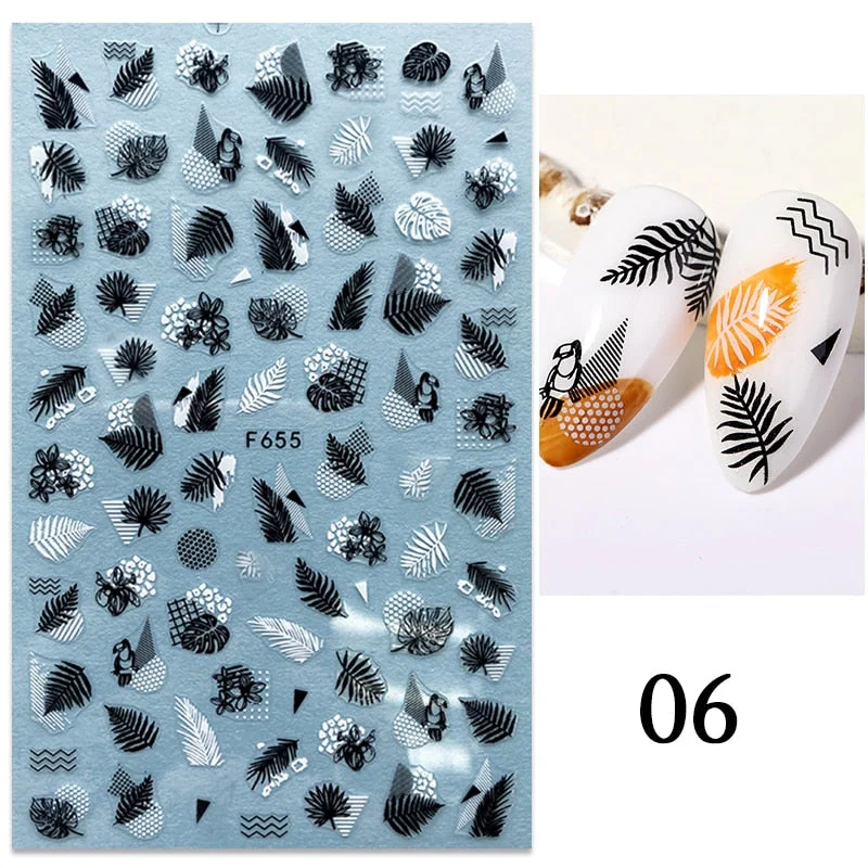 3D White Lace Flowers Translucent Nails Stickers Leaf Ballet Geometry Butterfly Gradient Abstract Nail Art Design Slider Decor