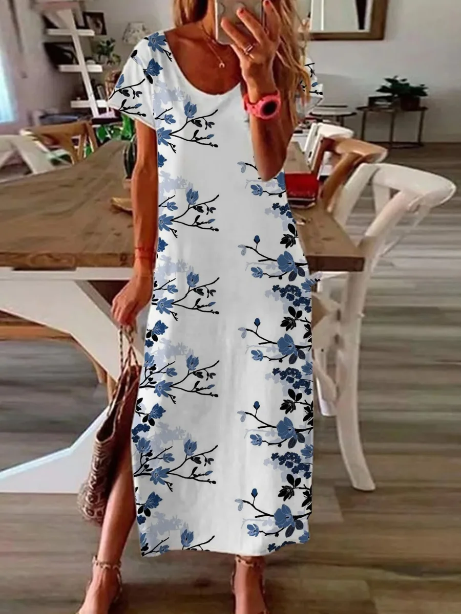 Casual Floral Print Short Sleeve Dress