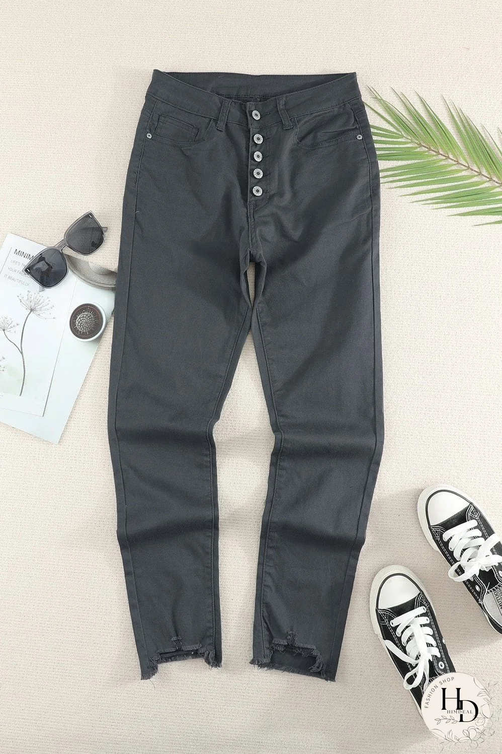 Elastic Loose Wide Leg Button Pants