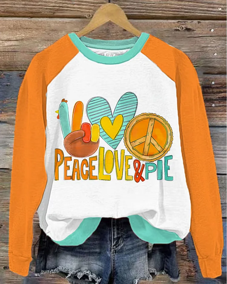 Women's Thanksgiving Print Round Neck Sweatshirt