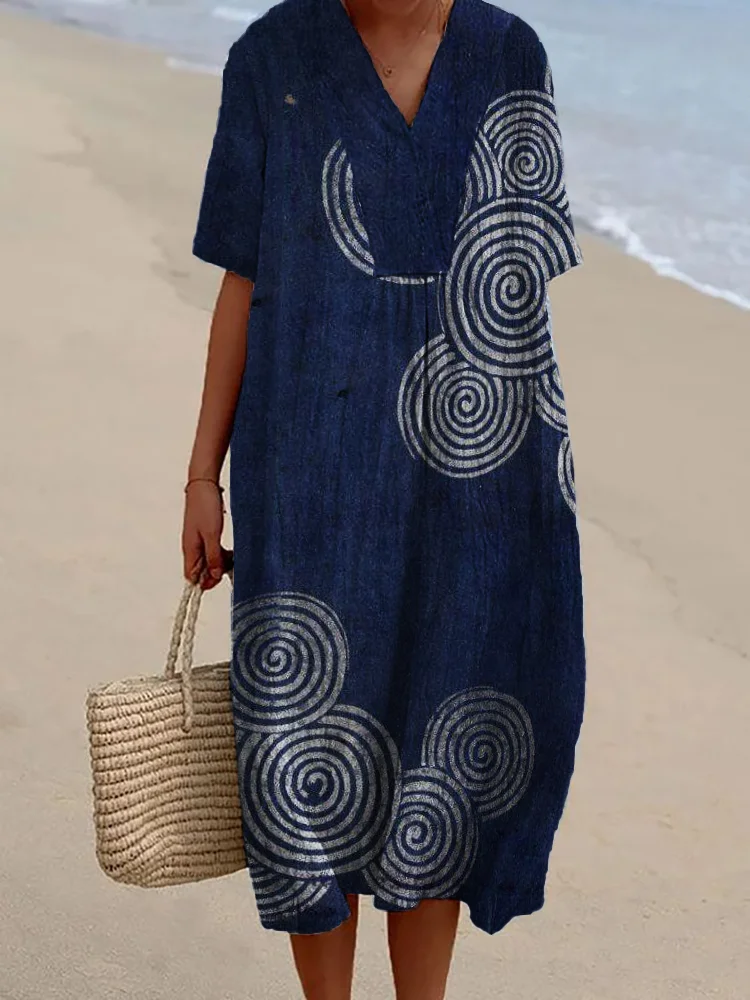 Sea Waves Ripples Japanese Lino Art Linen Blend Dress