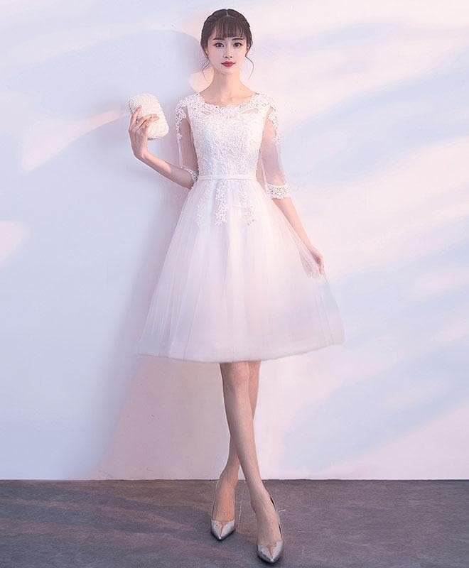 White Tulle Lace Short Prom Dress, White Tulle Homecoming Dress