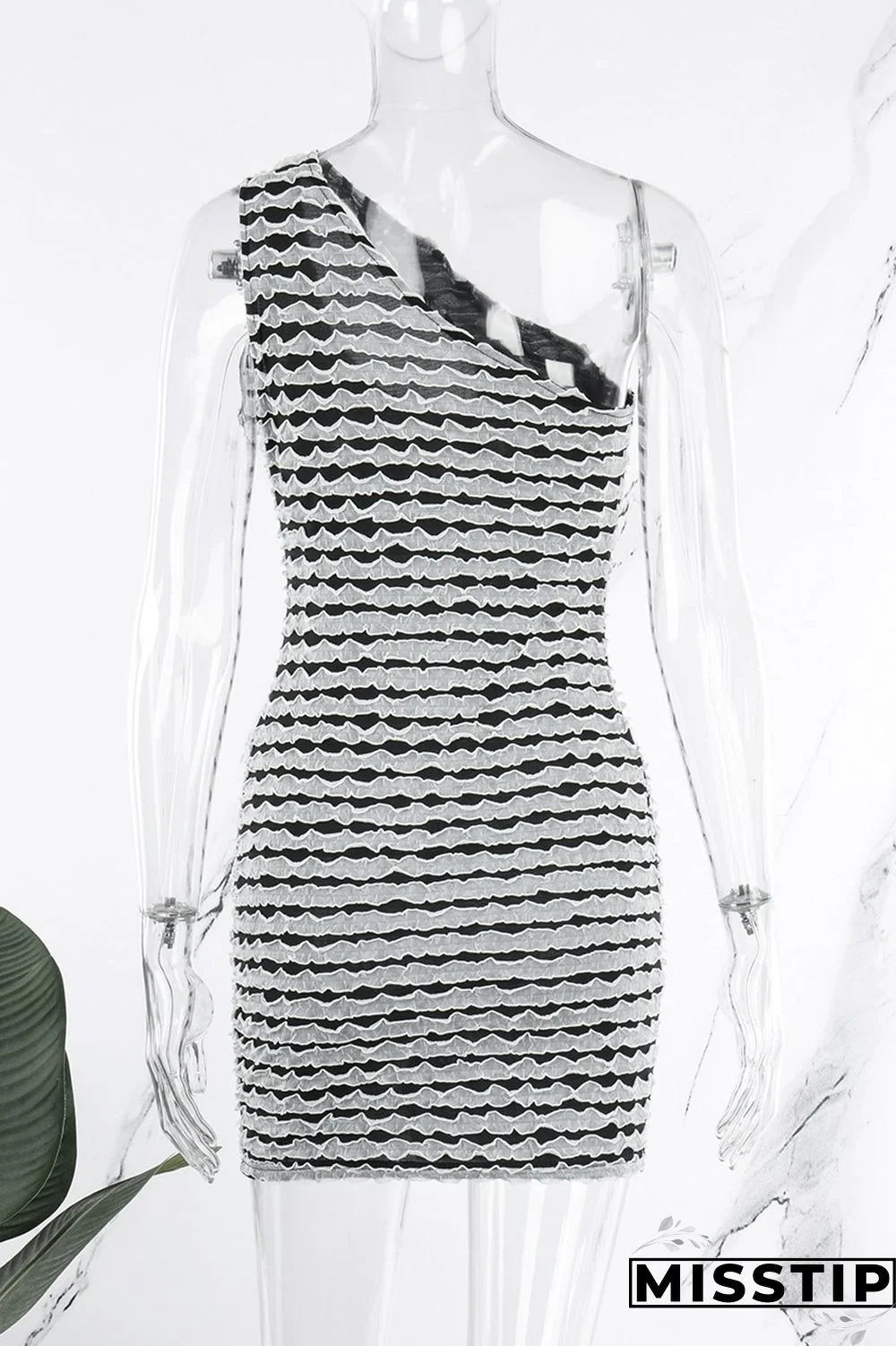 Earth Yellow Sexy Striped Patchwork Backless Oblique Collar Dresses