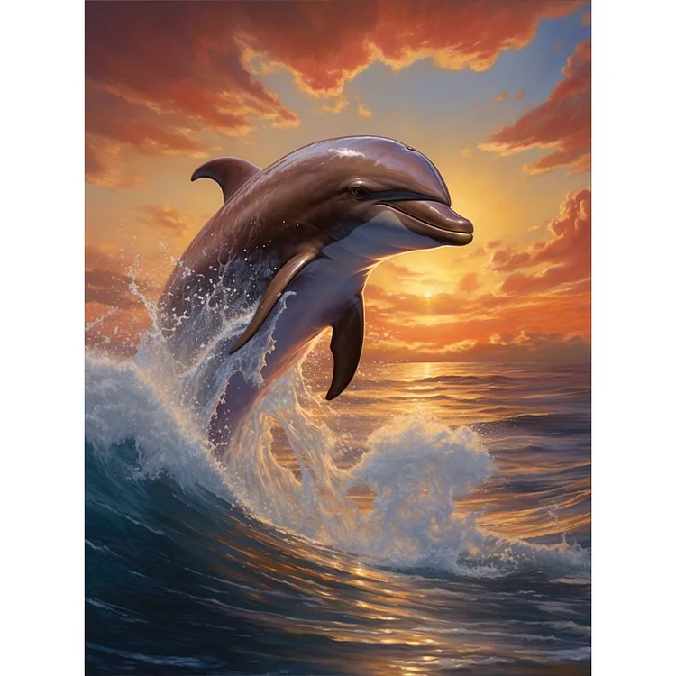 Dolphins Jumping In The Ocean - 5D Diamond Painting - DiamondByNumbers -  Diamond Painting art