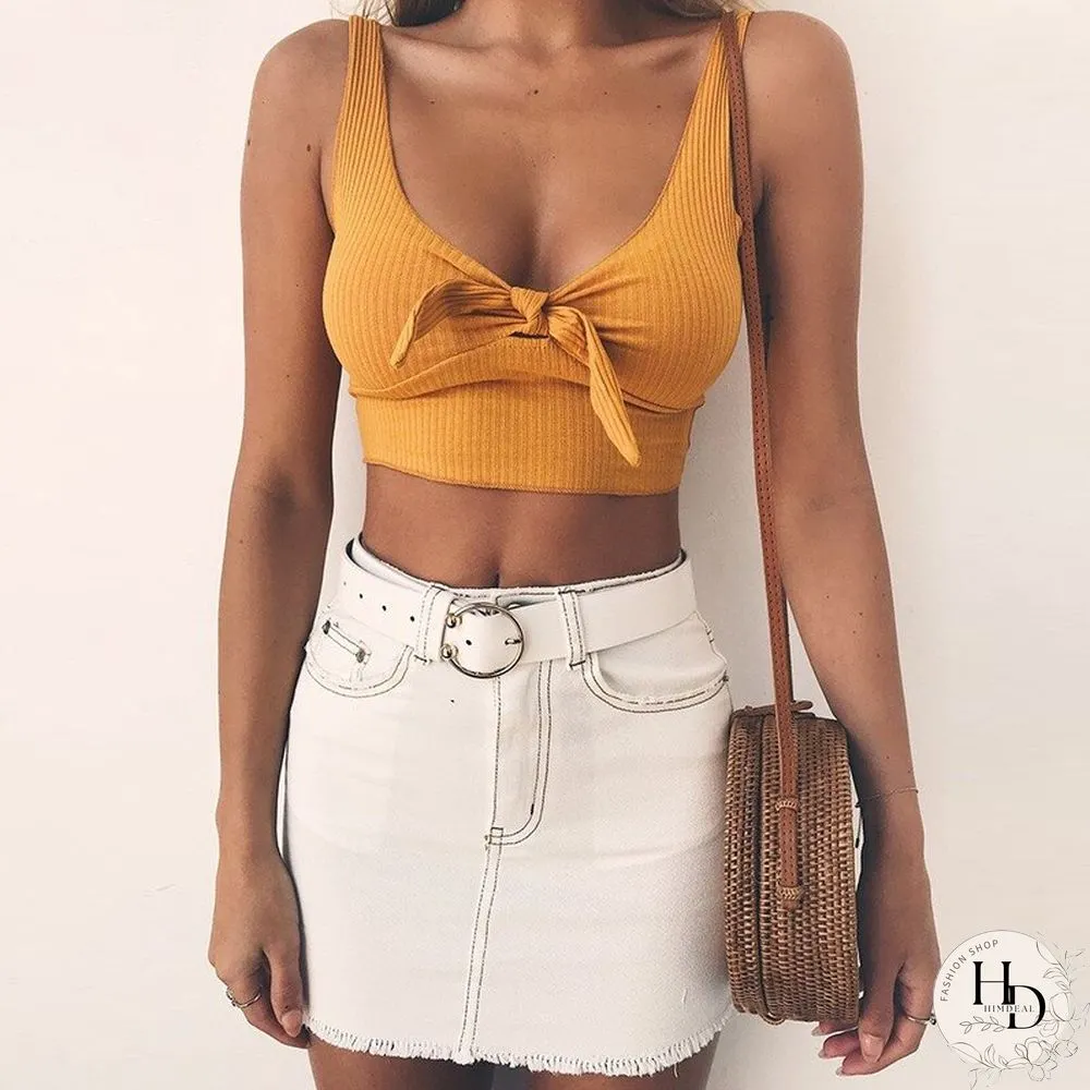 New Low Chest V-Neck Top Womens Sexy Nightclub Style Sleeveless Off Shoulder Short Tank