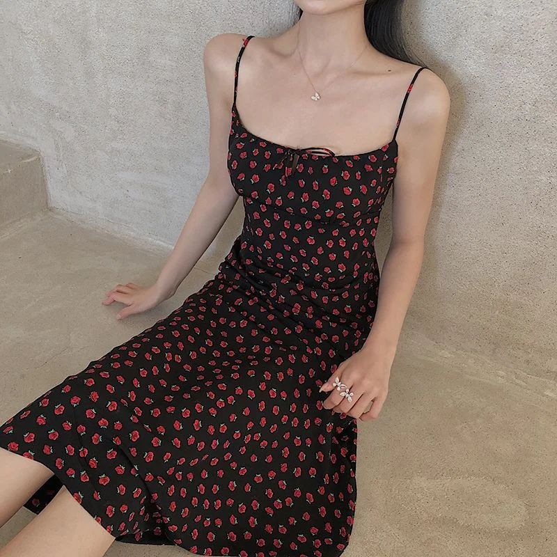 Floral Strappy Midi A-line Dress SP19369