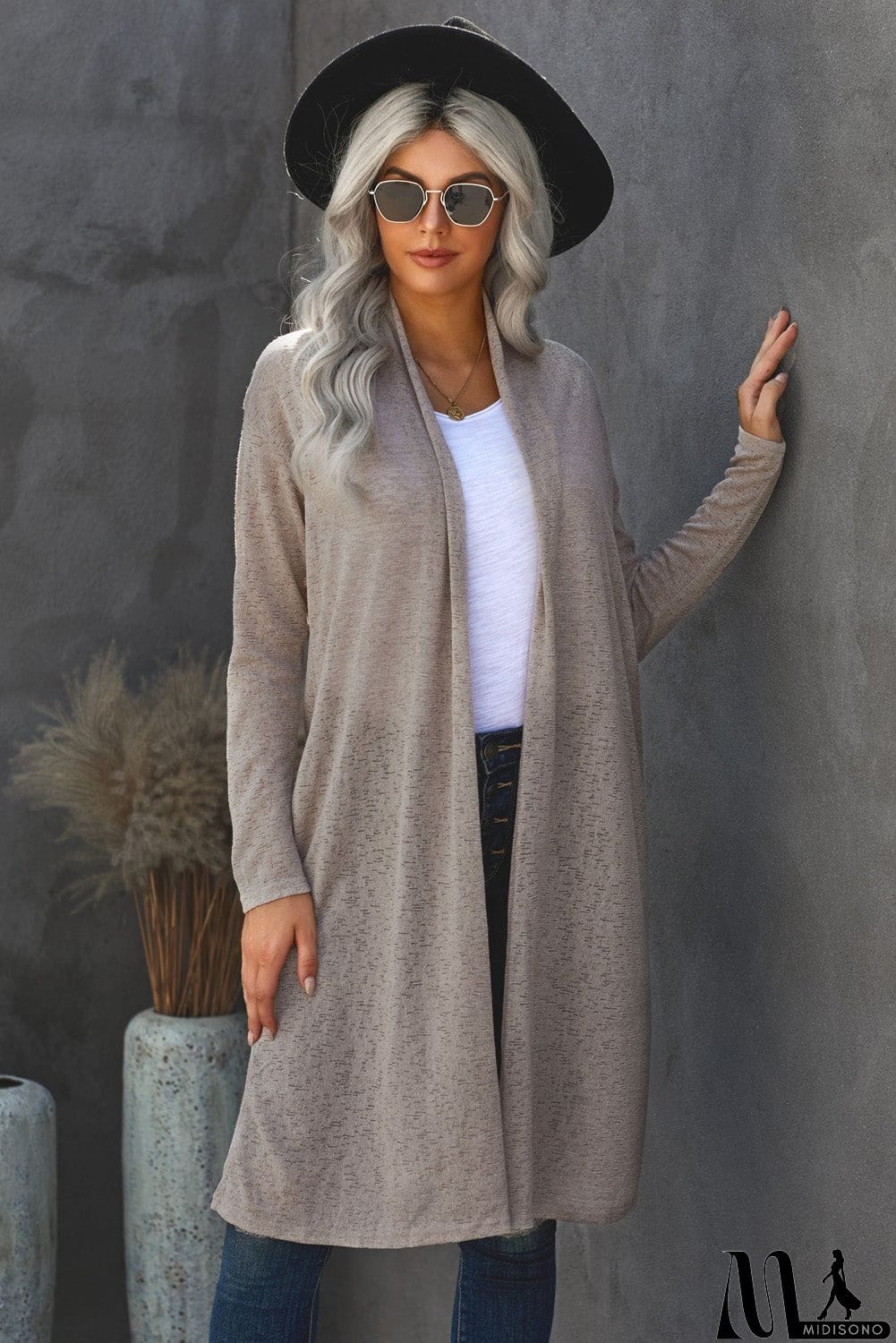 MidiSono - Slouchy Pocketed Knit Longline Cardigan