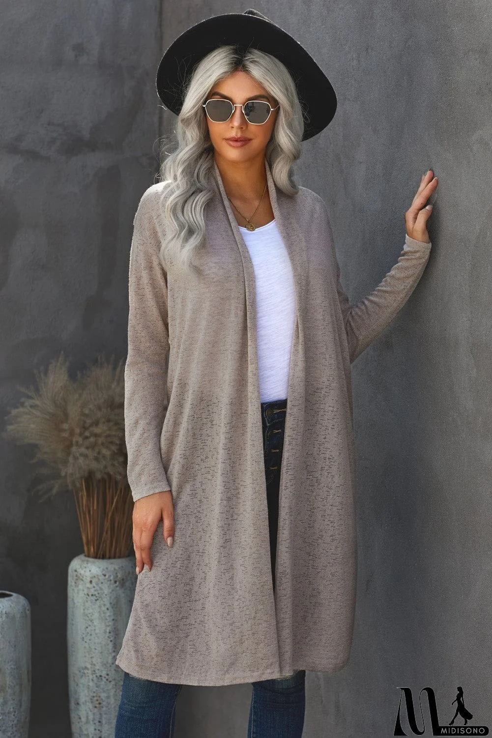 MidiSono - Slouchy Pocketed Knit Longline Cardigan