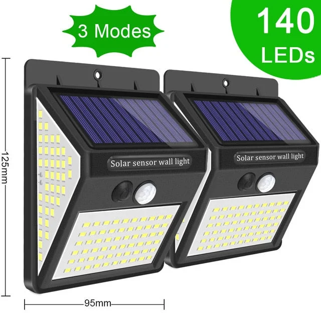 3 Mode 140 LED Garden Solar Security Lights Outdoor Motion Sensor Solar Powered Energy Lamp for Wall Fence Decoration Waterproof