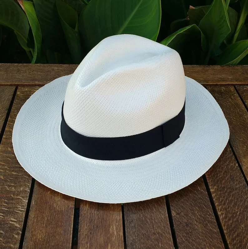 Genuine Ecuadorian White Panama Hat Handwoven Toquilla Palm Hat in Ivory White Colour Cuenca Style Authentic Panama Hat