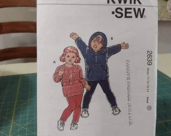 pornhint Pornhint KWIKSEW Pattern 2639 Toddlers Tops & Leggings, Stretch Knits, UNCUT, size T1-T4,Vintage 90s