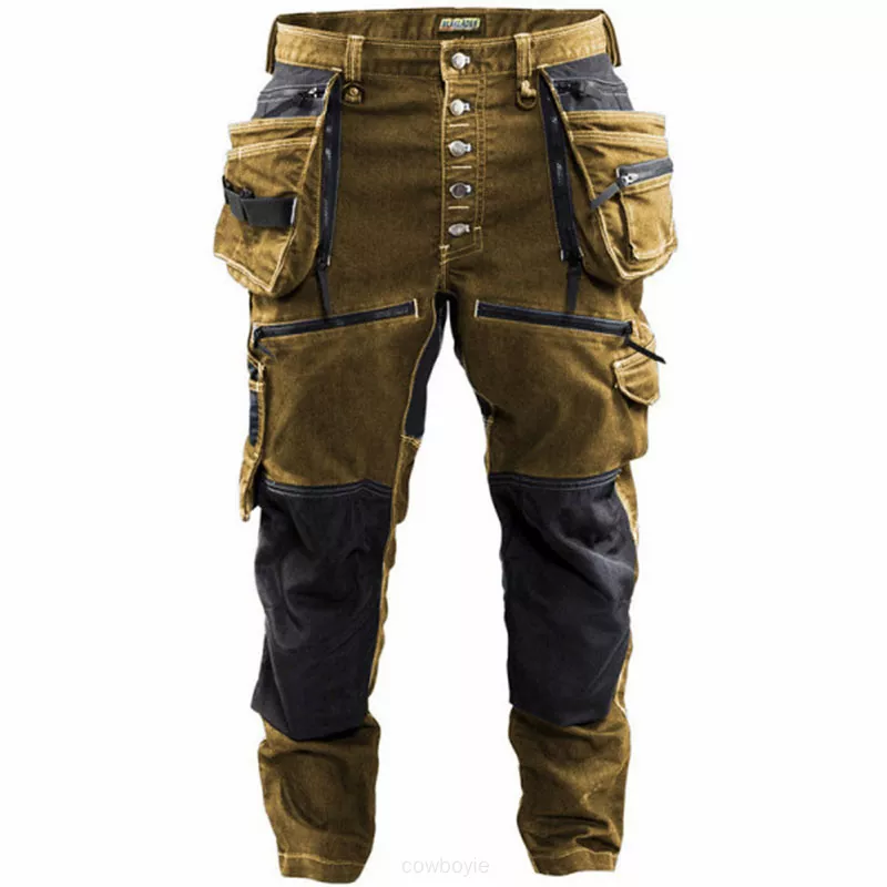 Retro Mens Multi Pocket Outdoor Casual Jeans