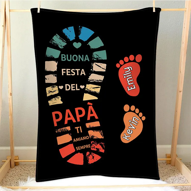 Buona festa del papà-Coperta impronta di piede regalo 2 nomi