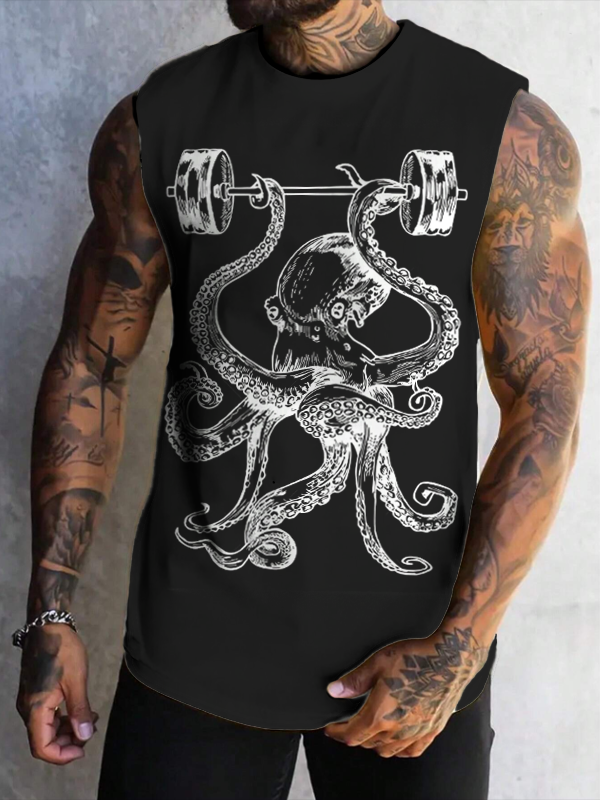 Men's Octopus Weightlifting Art Print Tank Top