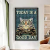 (Big Size)Vintage Poster Cat With Cheek In Hand - 11CT Stamped Cross Stitch - 40*60cm