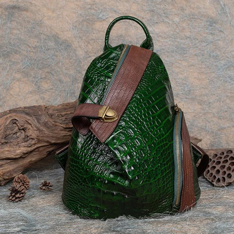 Alligator print vintage leather backpack