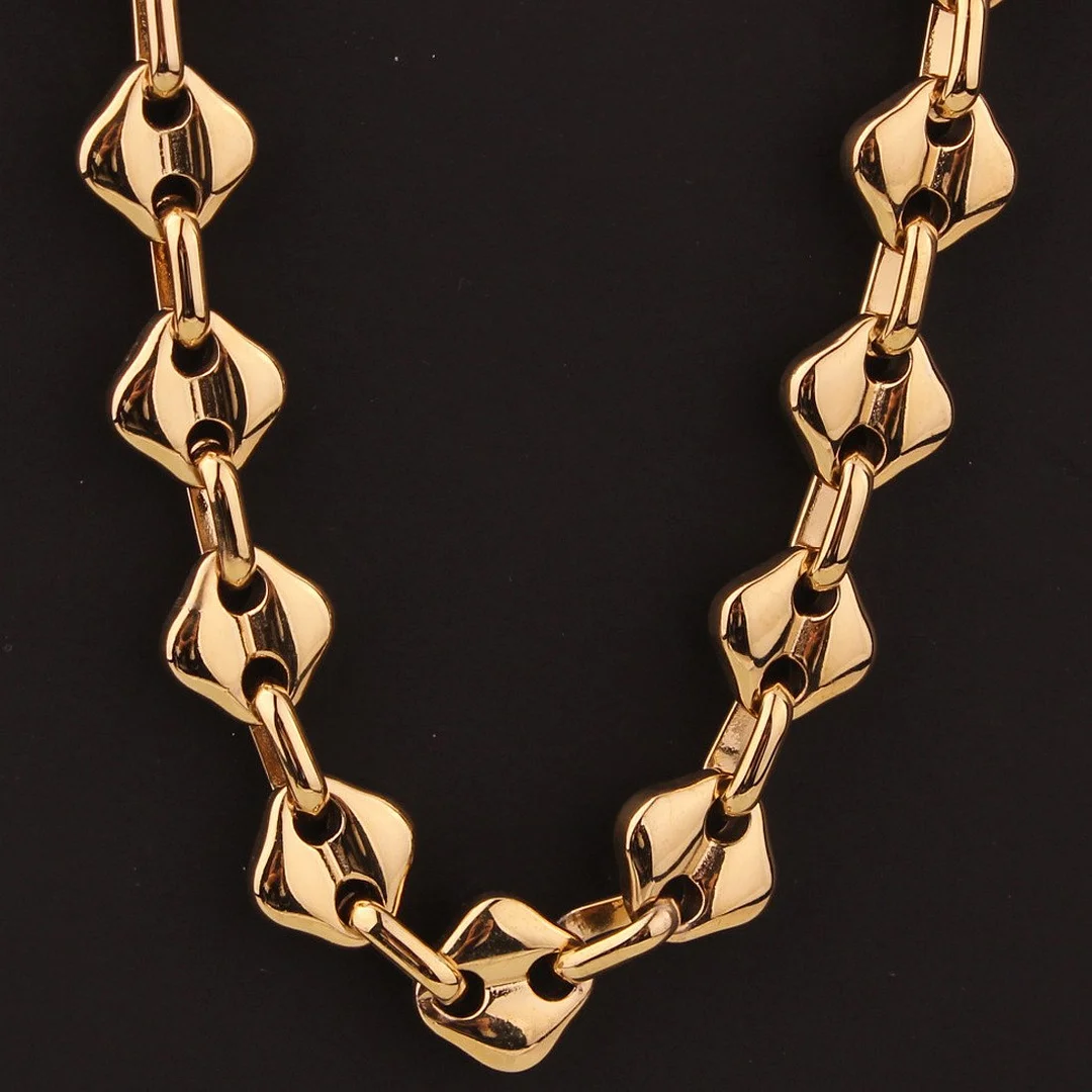 Coffee Bean Titanium Chain Necklaces for Women Gold Plated Women's Trendy Layering Necklaces Chain Link Necklaces 10mm Wide, 24 Inch for Women