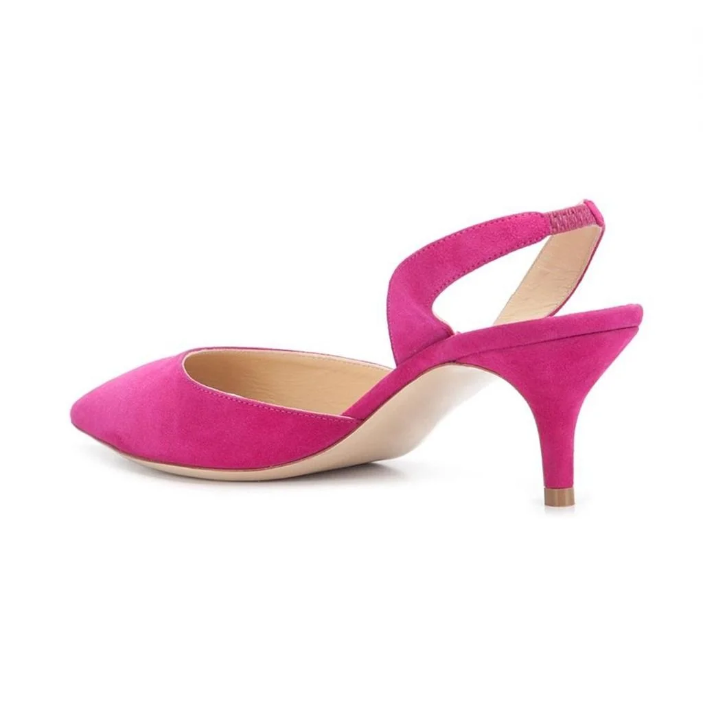 Cute Pink Vegan Suede Kitten Heel Pointed Toe Slingback Pumps