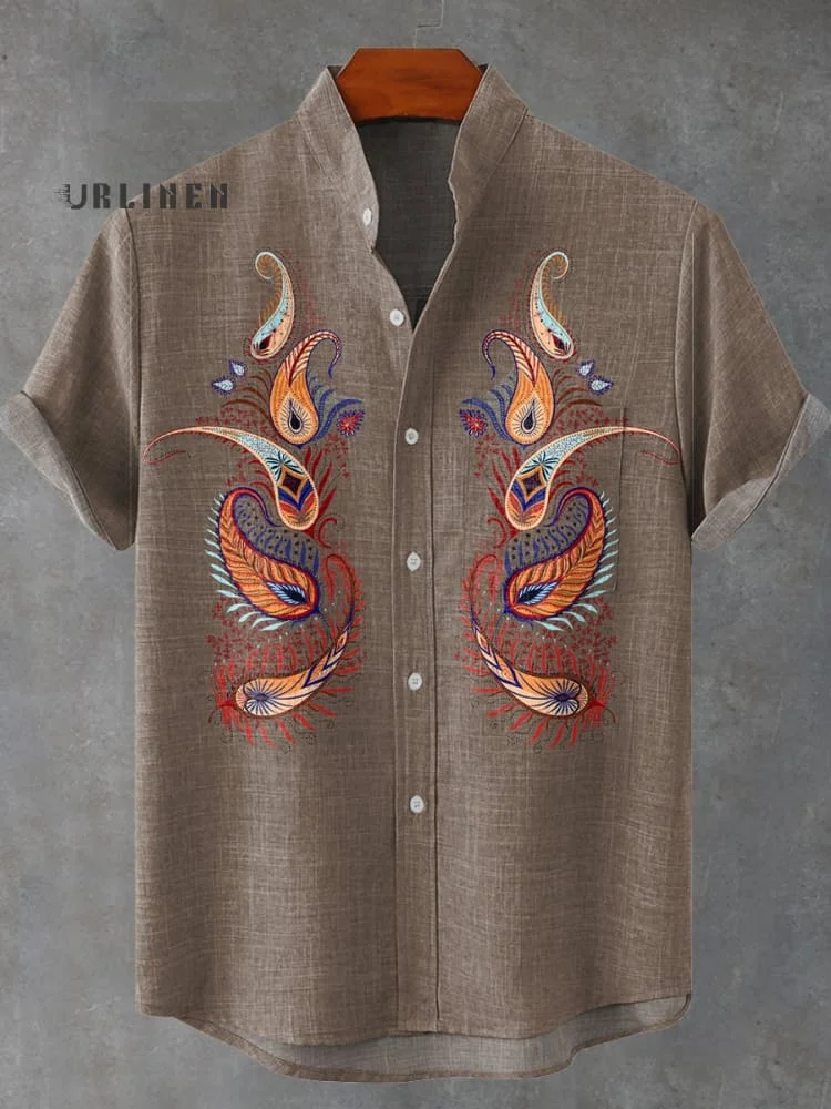 Brown Ethnic Pattern Vintage Print Casual 100% Cotton Shirt
